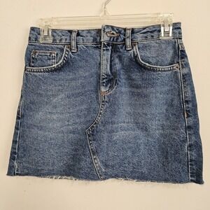 BDG Urban Outfitters Denim Mini Skirt Women's XSmall Blue Frayed Hem Med Wash